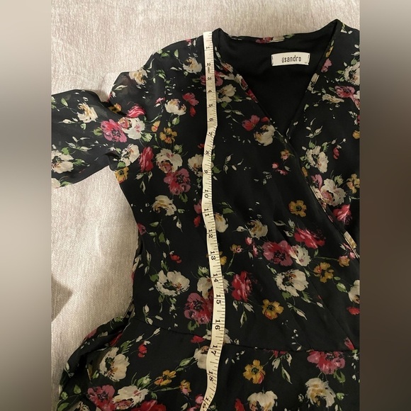 Floral black/ golden yellow chiffon maxi dress long  sleeve - Picture 8 of 15